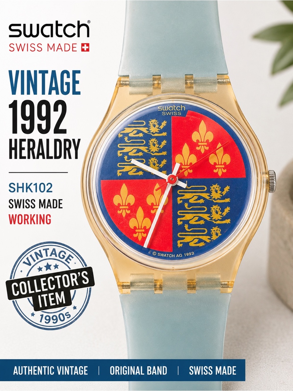 Vintage 1992 Swatch Heraldry SHK102 Watch | Swiss Made | Working | Original Band
